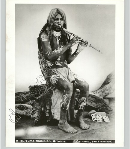 YUMA Indian Playing FLUTE NATIVE AMERICAN Music c.1880 Photo c.1970s Print - 第 1/2 張圖片