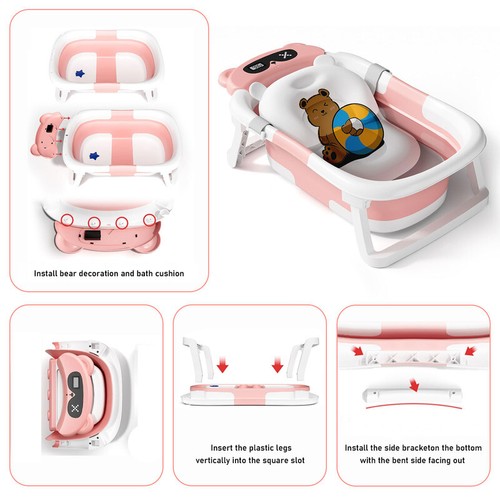 Bañera Plegable Bebé Portátil para Niño Pequeño con Termómetro y Cojín + Gorro de Baño - Imagen 39 de 60