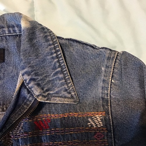Giacca jeans denim vintage collezione Agapo ricamo grunge azteco anni 90 Y2K - Foto 4 di 7