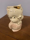 Vintage 6” Shawnee American Bisque Pottery Pink Gold Chicken Pitcher Great Shape