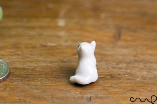 Hand Painted White Cat Tiny Ceramic Odd Eyed Ceramic Minute Little Cat Ornament - Picture 2 of 10