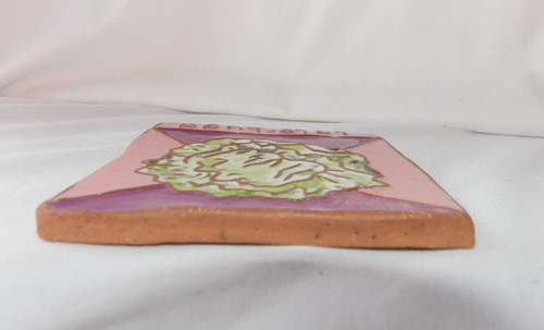 La Lechuga The Lettuce Glazed Terra Cotta Tile Spanish Mexican 3.5" Handmade - Picture 6 of 12