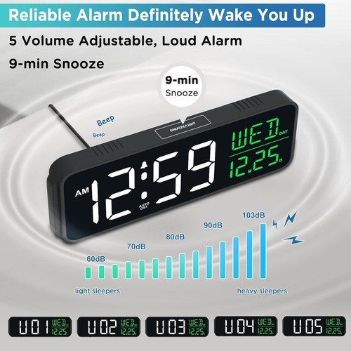 Large Display Digital Alarm Clock for Bedrooms, Date Day of Week Temp Desk Tab.. - Picture 4 of 7