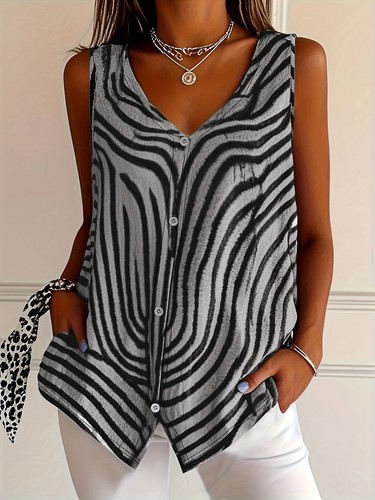 Summer Tanks Womens V-Neck Shirts Vest Button Loose Tops PRINTED Casual TEE Size - Picture 12 of 21