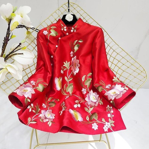 Chinese Style Women Cheongsam Shirt Embroidered Satin Floral Blouse Top Hanfu - Picture 10 of 28