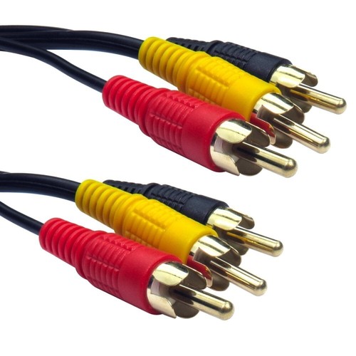 3 RCA to 3 RCA Phono AV Male Gold Audio Video Composite Cable Lead 50cm to 20m - Picture 1 of 7