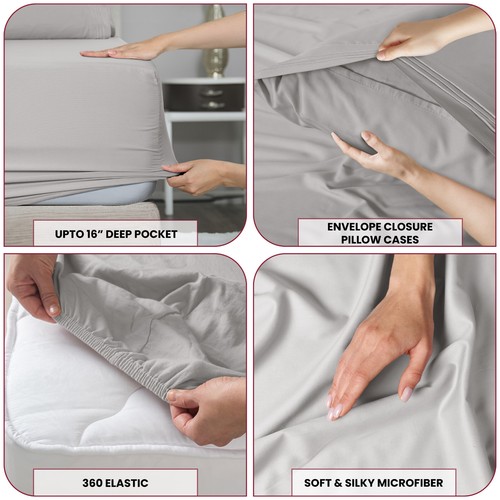 4 Piece Bed sheet set Microfiber Hotel Luxury Ultra Soft Deep Pocket Sheets - Picture 98 of 149