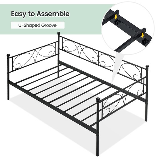 2 In 1 Convertible Twin Size Daybed W/ Pull Out Trundle Bed Frame Sofa Bed Metal - Picture 8 of 8