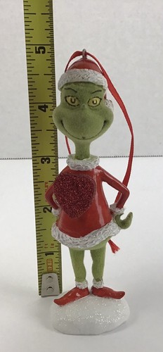 Grinch Ornament Christmas 2010 Dept 56 Flocked Large Heart 4.5" Tall Dr Seuss - Picture 8 of 8