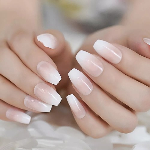 Christmas Medium False Nails French Manicure Press On Full Cover sticker glue - Picture 6 of 9