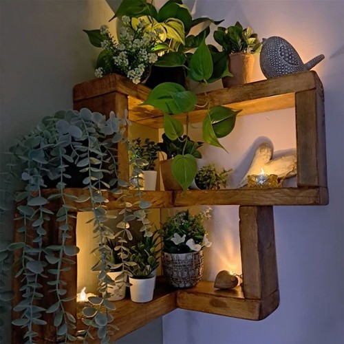Rustic Reversible Corner Shelf, Handcrafted Floating Wooden Corner Shelving - Picture 5 of 10