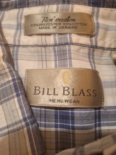 Bill Blass Nor' easter Button Down Short Sleeve Shirt Plaid White Sage Blue - Picture 4 of 6