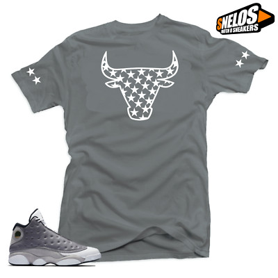 Shirt Match Jordan 13 Atmosphere Grey Retro Shoes -Bull Stars Grey Tee