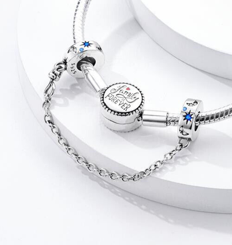 Dije cadena de seguridad de cristal azul estrella luna plata esterlina 925 - Imagen 1 de 2