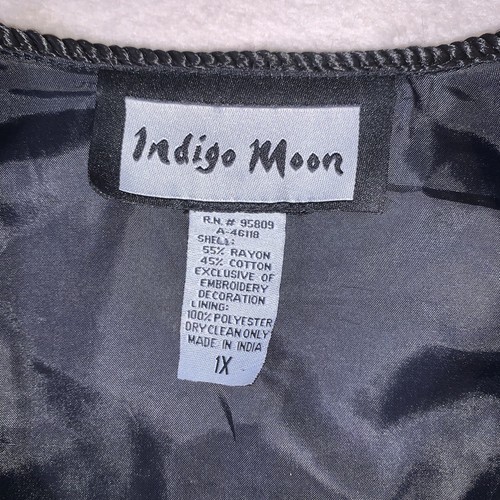 VTG INDIGO MOON Retro Embroidered Blazer Jacket BLACK  1X  Boho Beautiful - Picture 3 of 11