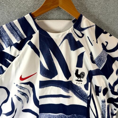 Nike T-Shirt Jersey Women's Medium White Blue France National Football Prematch - Picture 3 of 8