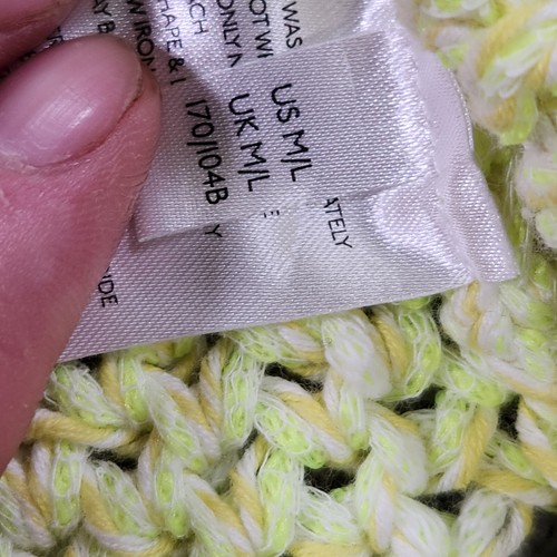 Anthropologie Cardigan Sz Large Serenity Neon Yellow open Front Crochet Knit - Picture 3 of 12