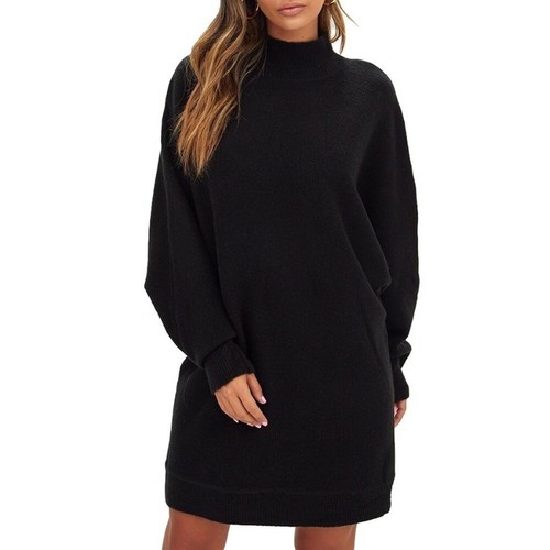 PrettyLittleThing Womens Sweater Dress Oversized High Neck Size S, M Black NWT - Picture 2 of 9