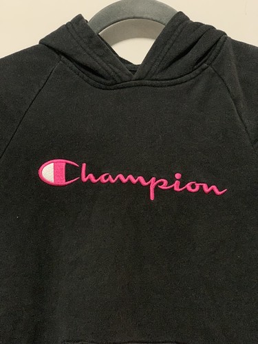 Youth Champion Girl Large Logo Black Sporty Hoodie Pullover Pink Embroidered - Picture 8 of 8
