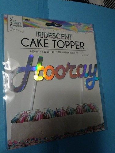 Iridescent Cake Topper "Hooray" Party Decorations Center Pieces - Picture 2 of 2