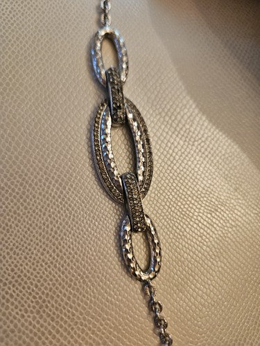 Nadri Pave Cut CZ Link Silver Long Station Chain Necklace Flaws - Picture 17 of 19