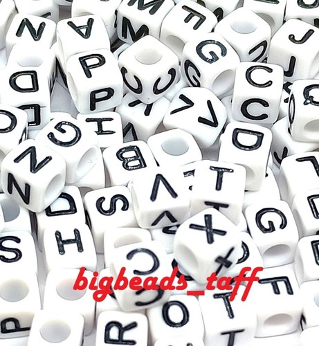 500, 1000pcs 6mm white cube acrylic alphabets beads mixed & single A - Z letters - Picture 1 of 33