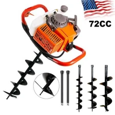 New 4HP 72cc Auger Post Hole Digger Gas Powered Auger Fence Ground + 3 Drill Bit