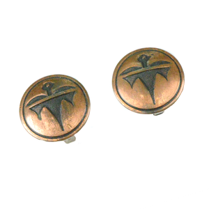 Vintage-Souvenir-Copper-Ear-Rings-Clip-On-Thunderbird-Southwest-Jewelry