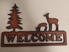 Rustic Metal Doe/Deer & Pine Tree Hanging Welcome Sign