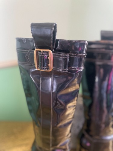 Dolce & Gabbana Patent Leather Black Fetish Pinup Boots 38.5 US7 - Picture 11 of 12