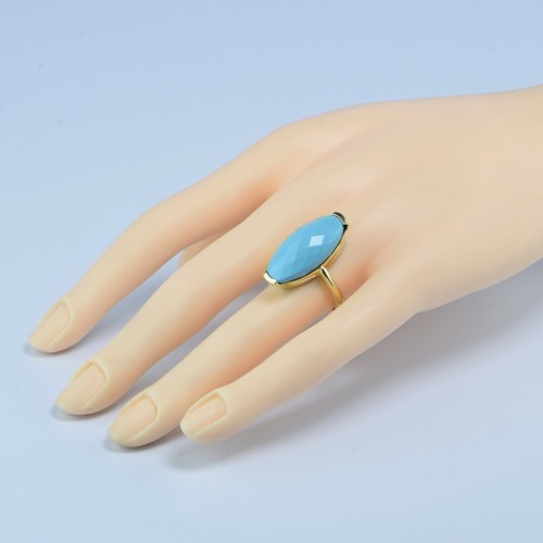 14K Yellow Gold Large Checkerboard Cut Turquoise Ring Size 6.25 Circa 1970 - Picture 4 of 9