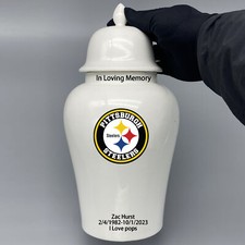Ceramic Large Urn for Pittsburgh Steelers Football Theme, Custom Text