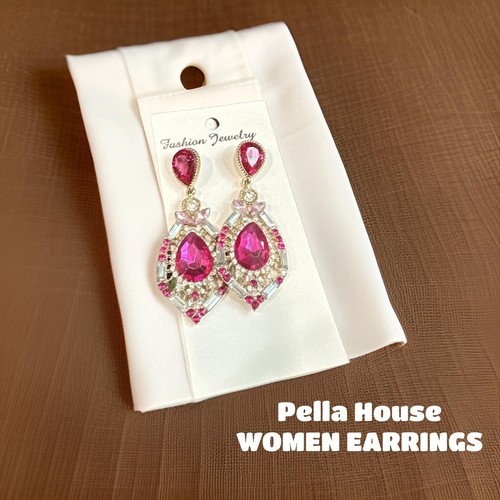 Opolski Women Earrings Teardrop Shape Big Drop Rhinestone Earrings Jewelry PINK - Bild 1 von 4