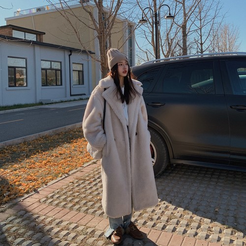 Damen Echt Lammfell Lammfell Wolle Mittellang Trenchcoats Mantel Winter Locker - Bild 5 von 44