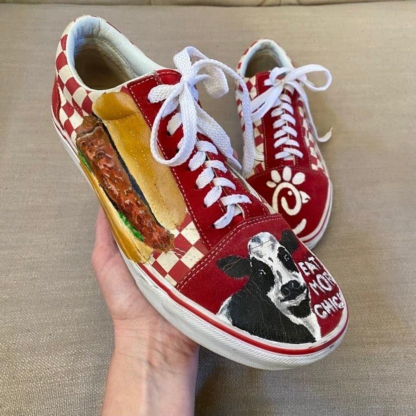 Custom Chik-fil-A Vans Old Skool Primary Checkerboard Red White Mens size 10