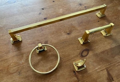 4 Piece Towel Bar Set Bathroom Set TB TP RH TR Brass - Picture 2 of 2