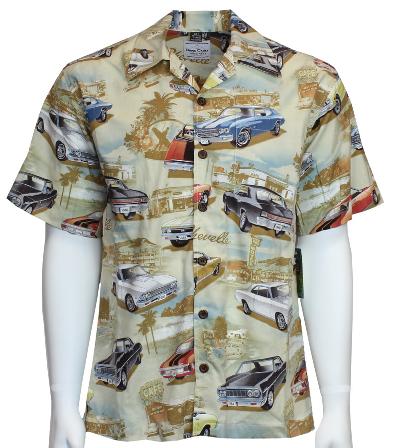 David Carey Vintage Chevy Chevelles Printed on Hawaiian Camp Shirt Button Down David Carey Vintage Chevy Chevelles Printed on Hawaiian Camp Shirt Button Down
