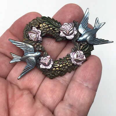 JJ Heart Roses Blue Birds Love Birds Brooch Jonette Jewelry | eBay