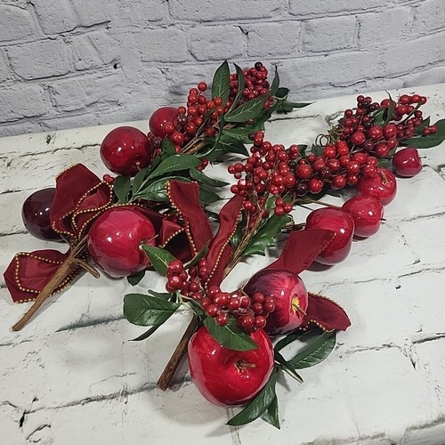 Vintage Christmas Swag Red Apple Holly 20" Boughs Lot Of 2 Traditional Holiday