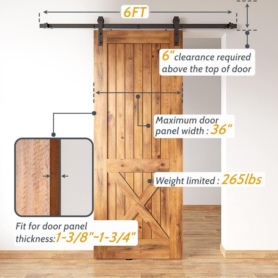 SKYSEN 6FT Sliding barn Door Hardware kit, Barn Door Track, 1/4” Thick