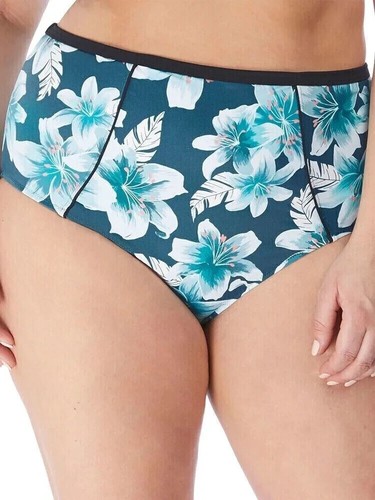 Elomi Island Lily Bikini Brief Size 24 Blue Floral Mid Rise Swimwear Bottom 7225 - Picture 9 of 12