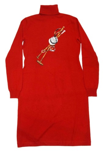 $998 Polo Ralph Lauren Womens Equestrian Turtleneck Sweater Dress Slim Red Small - Picture 4 of 6