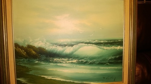 OLD VINTAGE Signed Original Oil on Canvas "SEASCAPE-TIDE"? - Picture 8 of 11