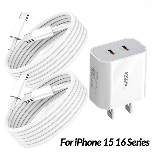 PD 40W Fast USB-C Charger For iPhone 15 16 Series Dual USB-C Block Type-C Cable - Picture 17 of 17