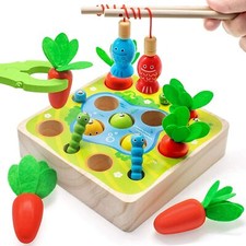 3in1 Angelspiel Holzspielzeug,Montessori Motorik,Holz Karotte Kinderspielzeug