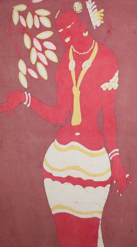 Vintage abstract woman portrait watercolor on silk painting - Picture 2 of 12