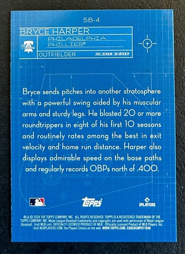 2024 Topps Series 1 SB-4 Bryce Harper SUPERSTAR BLUEPRINTS PHILLIES - Bild 2 von 2