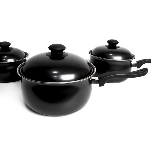 Non Stick Saucepan Set Black Cookware Set Pots & Pans  Lid insulted Handle 6pcs - Picture 6 of 14