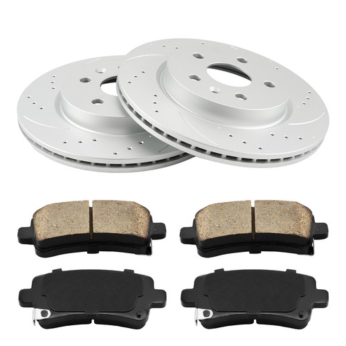 Rotor trasero perforado + pastillas de freno de cerámica para LaCrosse Regal XTS Chevy Impala Malibu - Imagen 6 de 10