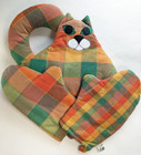 Czech Republic Handmade Vintage Cat Tea Cozy Appliance Cover 2 Oven Mitts Autumn
